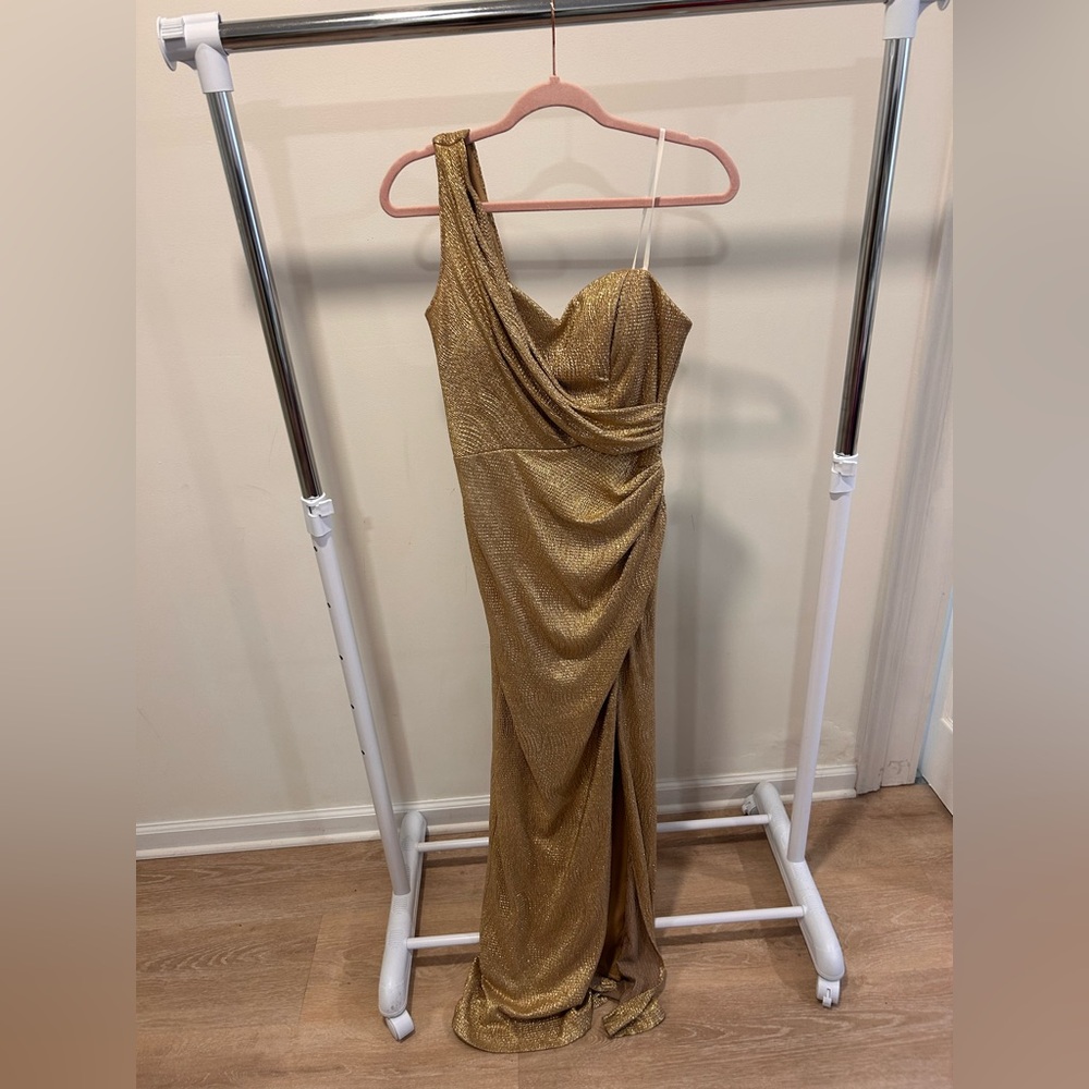 Xscape Gold One-Shoulder Gown - Picture 2 of 6